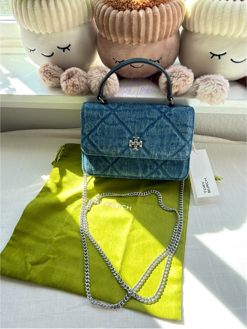 NWT 🦋 Tory Burch Mini Kira Diamond Quilted Denim Tote (Blue Chain Crossbody)